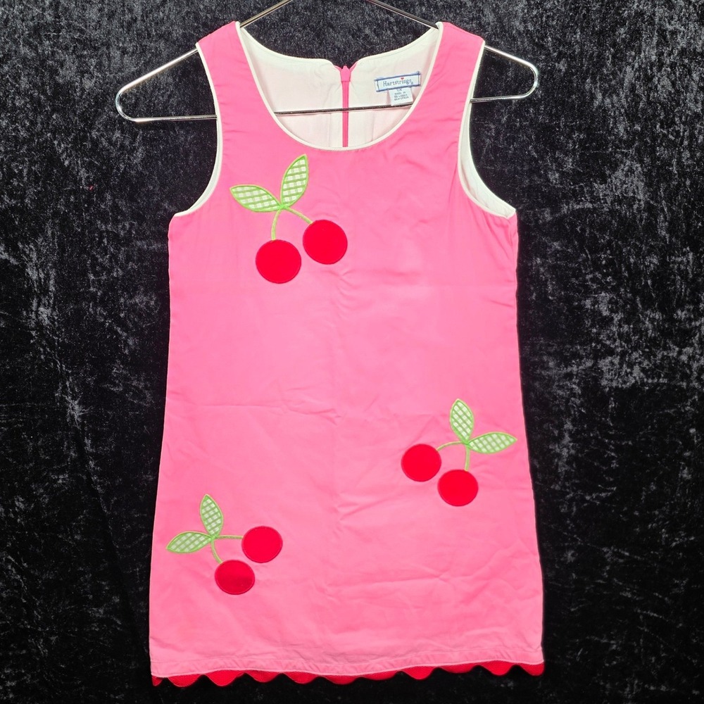 Hartstrings Girls Pink Corduroy Cherry Applique Scallop Hem Shift Dress Size 6X